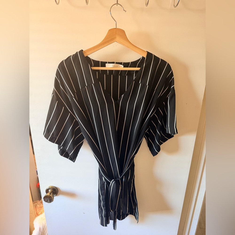 Lush Black and White Striped Midi Dress